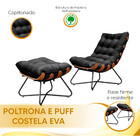 Poltrona Decorativa Eva Base Preta Veludo Preto Com Puff M St