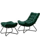 Poltrona Decorativa Eva Base Preta Veludo Verde Com Puff F St