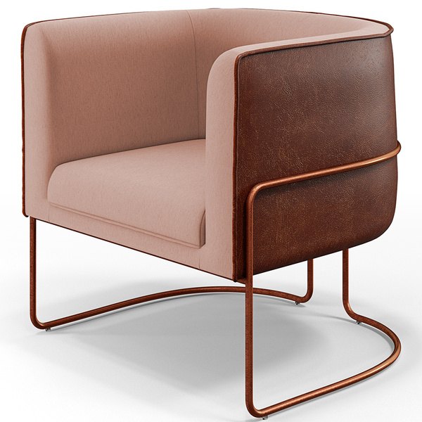 Poltrona Decorativa Fixa Base Aço Cobre Betina D02 Linho Rosê