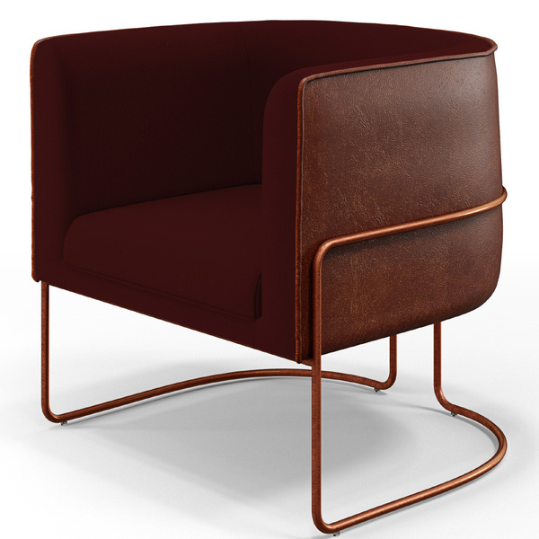 Poltrona Decorativa Fixa Base Aço Cobre Betina D02 Veludo Mar