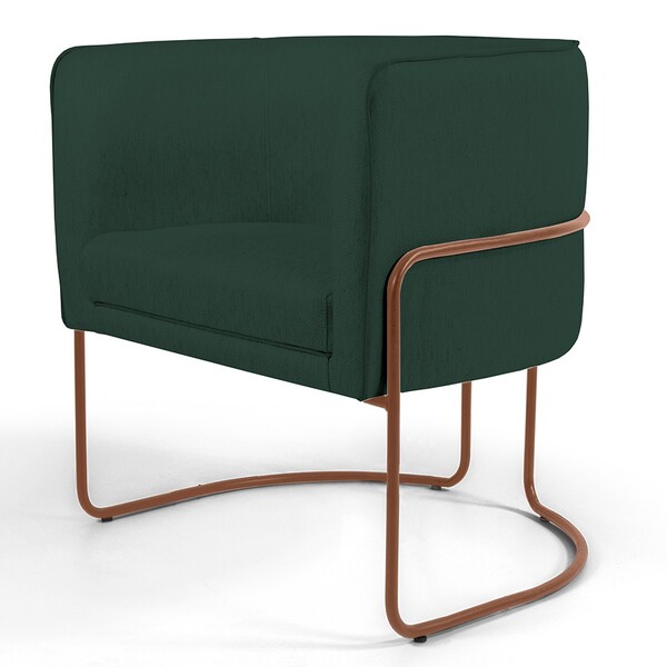 Poltrona Decorativa Fixa Base De Aço Cobre Betina D02 Linho V