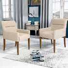 Poltrona Decorativa Fixa Base De Madeira Angel D02 Linho Bege