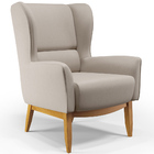 Poltrona Decorativa Fixa Base De Madeira Milena D02 Linho Beg