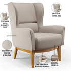 Poltrona Decorativa Fixa Base De Madeira Milena D02 Linho Beg