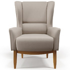 Poltrona Decorativa Fixa Base De Madeira Milena D02 Linho Beg