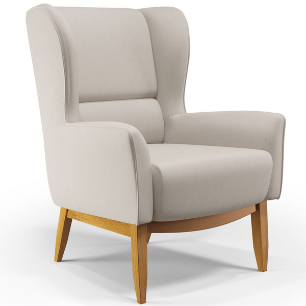 Poltrona Decorativa Fixa Base De Madeira Milena D02 Linho Cru