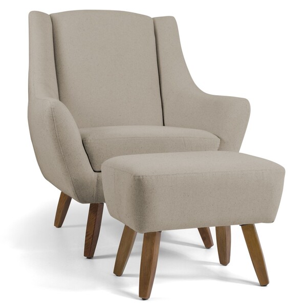 Poltrona Decorativa Fixa Com Puff Pés De Madeira Juliet D02 L