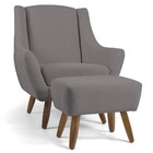 Poltrona Decorativa Fixa Com Puff Pés De Madeira Juliet D02 L