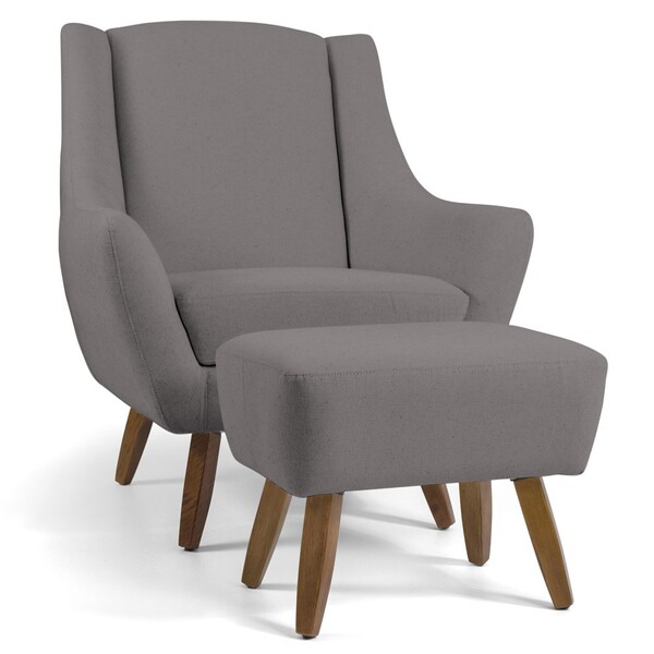 Poltrona Decorativa Fixa Com Puff Pés De Madeira Juliet D02 L