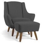 Poltrona Decorativa Fixa Com Puff Pés De Madeira Juliet D02 V