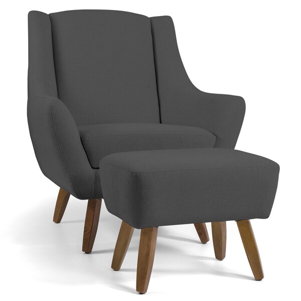 Poltrona Decorativa Fixa Com Puff Pés De Madeira Juliet D02 V