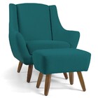 Poltrona Decorativa Fixa Com Puff Pés De Madeira Juliet D02 V