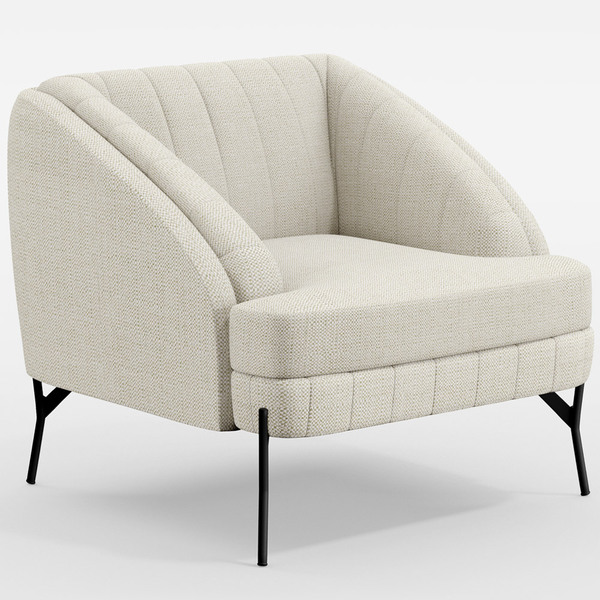 Poltrona Decorativa Fixa Pés De Aço Preto Coral D02 Linho Cha