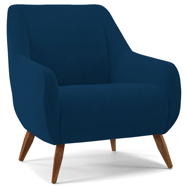 Poltrona Decorativa Fixa Pés De Madeira Paloma D02 Veludo Azu