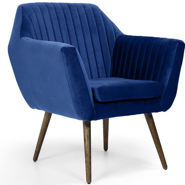 Poltrona Decorativa Fixa Pés Palito Dani D02 Veludo Tressê Az