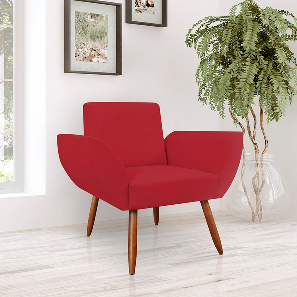 Poltrona Decorativa Flora Suede Vermelho - Vallisa Decor