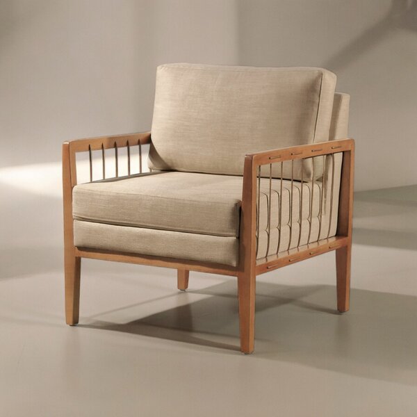 Poltrona Decorativa Gael Madeira Maciça Bege