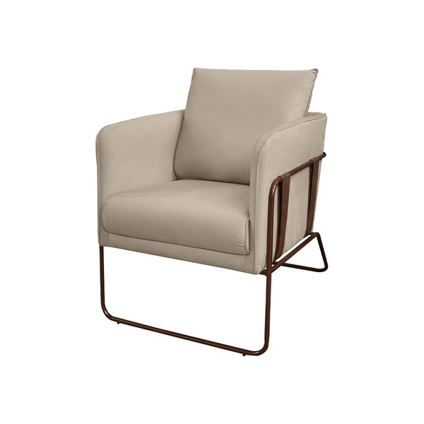 Poltrona Decorativa Gales Base Em Aço Veludo Bege G33 - Gran