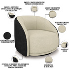 Poltrona Decorativa Giratória Angelina M03 Couríssimo Preto B