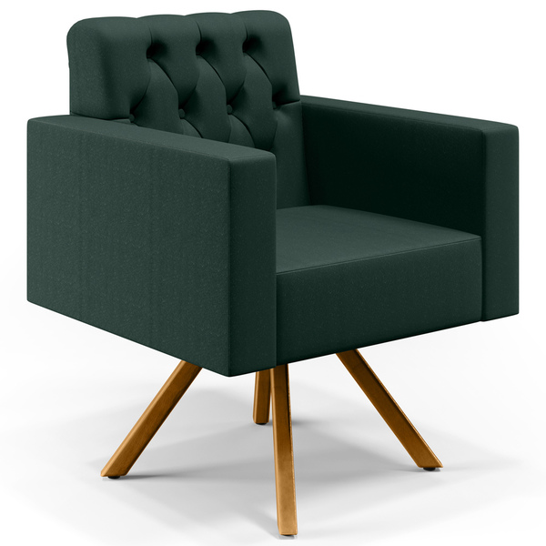 Poltrona Decorativa Giratória Base De Madeira Manu L02 Capito