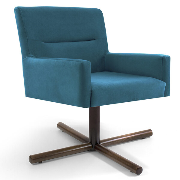 Poltrona Decorativa Giratória Base X Angel D02 Veludo Azul Tu