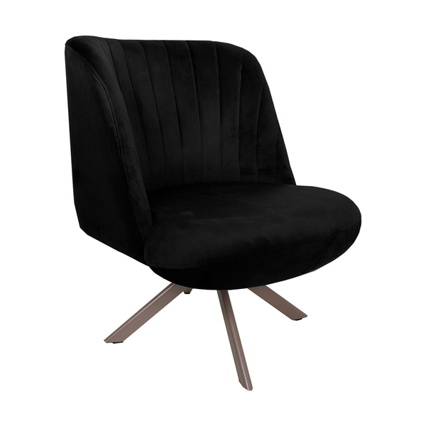 Poltrona Decorativa Giratória Champagne Dortmund Veludo Preto