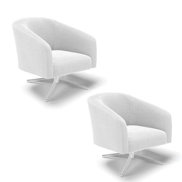 Poltrona Decorativa Giratória Cromada Kit 2 Stella Bouclê D03