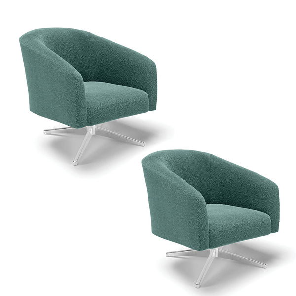 Poltrona Decorativa Giratória Cromada Kit 2 Stella Bouclê D03