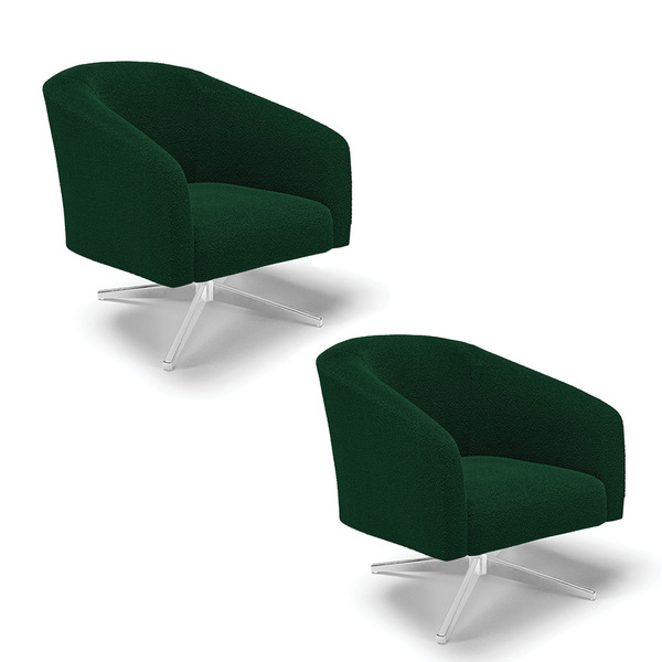 Poltrona Decorativa Giratória Cromada Kit 2 Stella Bouclê D03