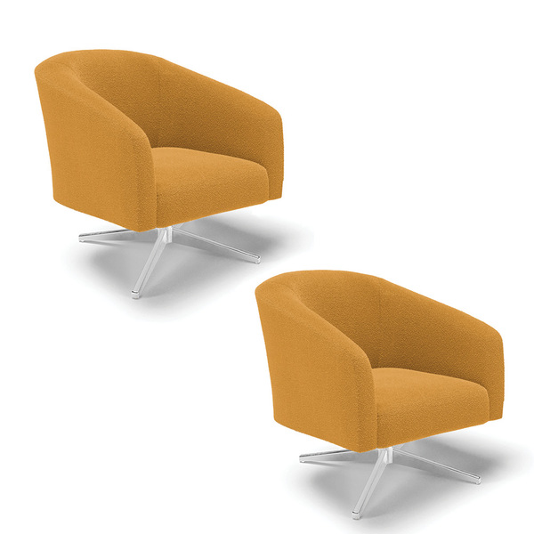 Poltrona Decorativa Giratória Cromada Kit 2 Stella Bouclê D03