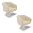 Poltrona Decorativa Giratória Cromada Kit 2 Stella Linho Arei