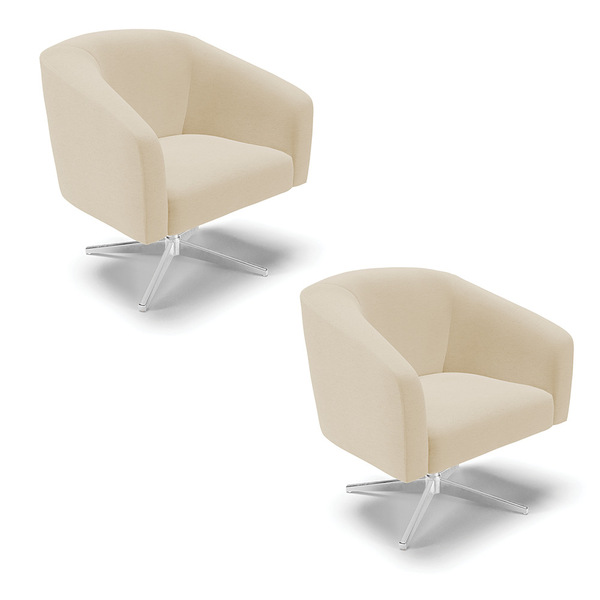 Poltrona Decorativa Giratória Cromada Kit 2 Stella Linho Arei