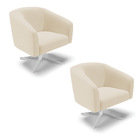 Poltrona Decorativa Giratória Cromada Kit 2 Stella Linho D03