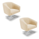 Poltrona Decorativa Giratória Cromada Kit 2 Stella Suede Bege
