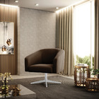 Poltrona Decorativa Giratória Cromada Kit 2 Stella Suede D03