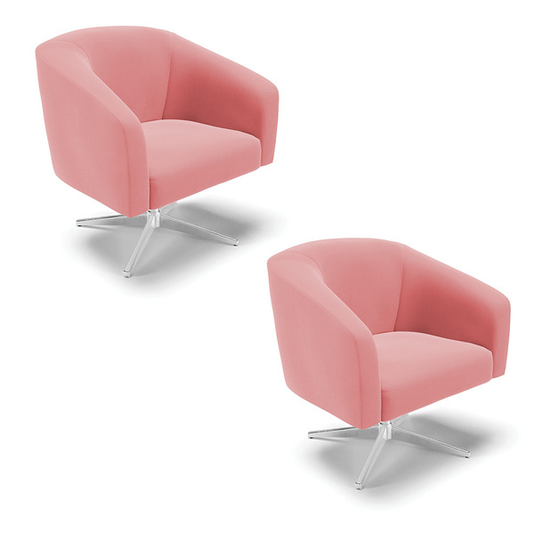 Poltrona Decorativa Giratória Cromada Kit 2 Stella Suede D03