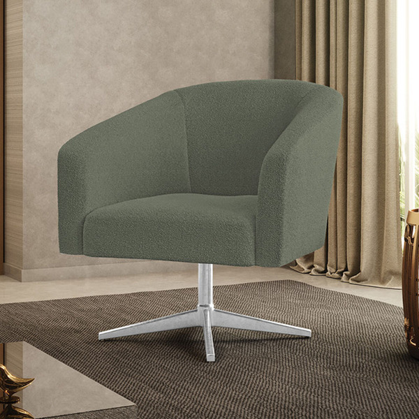 Poltrona Decorativa Giratória Cromada Stella Bouclê D03 - D'r