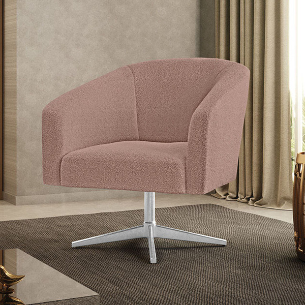 Poltrona Decorativa Giratória Cromada Stella Bouclê D03 - D'r