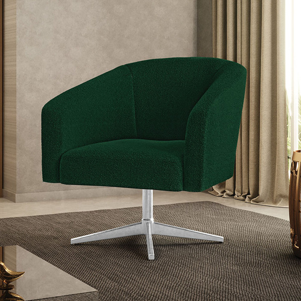 Poltrona Decorativa Giratória Cromada Stella Bouclê Verde D03