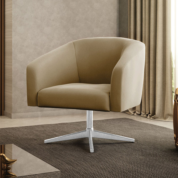 Poltrona Decorativa Giratória Cromada Stella Suede D03 - D'ro