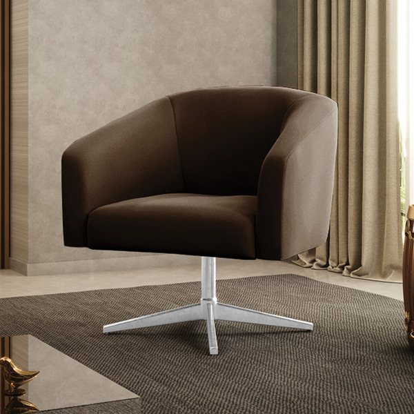 Poltrona Decorativa Giratória Cromada Stella Suede D03 - D'ro