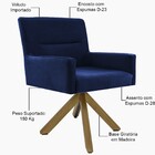 Poltrona Decorativa Giratória De Madeira Angel D02 Veludo Azu