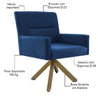 Poltrona Decorativa Giratória De Madeira Angel D02 Veludo Azu