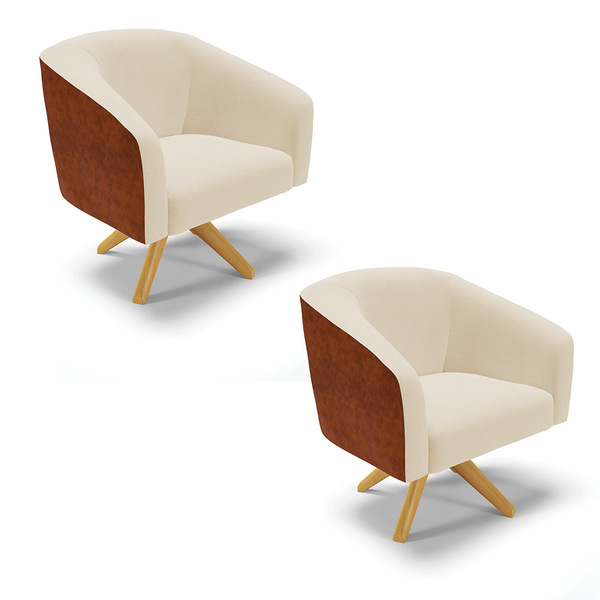 Poltrona Decorativa Giratória Ma30 Kit 2 Stella Nozes/linho B