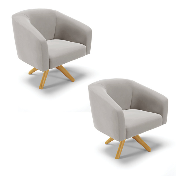 Poltrona Decorativa Giratória Ma30 Kit 2 Stella Veludo D03 -