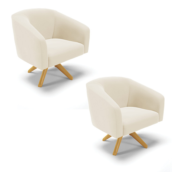 Poltrona Decorativa Giratória Ma30 Kit 2 Stella Veludo D03 -