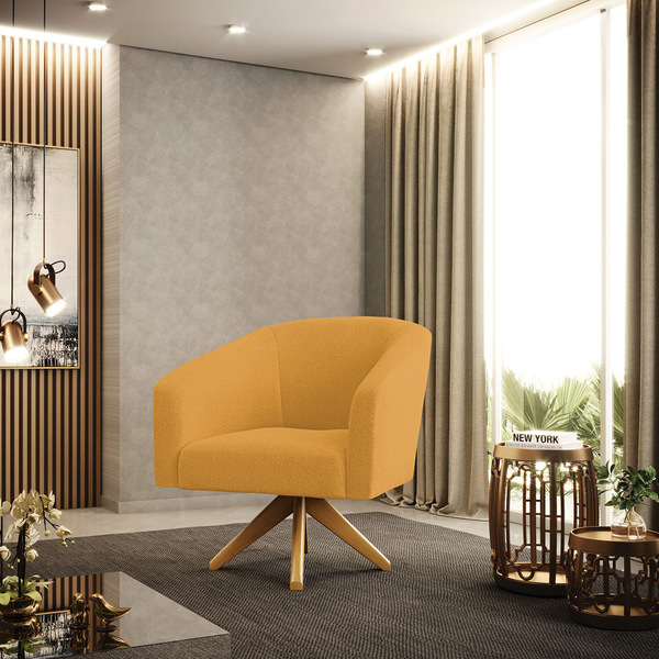 Poltrona Decorativa Giratória Ma30 Stella Bouclê Mostarda D03