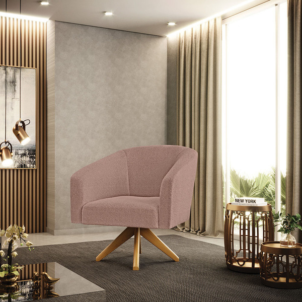Poltrona Decorativa Giratória Ma30 Stella Bouclê Rosê D03 - D