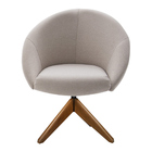 Poltrona Decorativa Giratória Obsidian Linho Bege Pés Imbuia