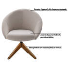 Poltrona Decorativa Giratória Obsidian Linho Bege Pés Imbuia